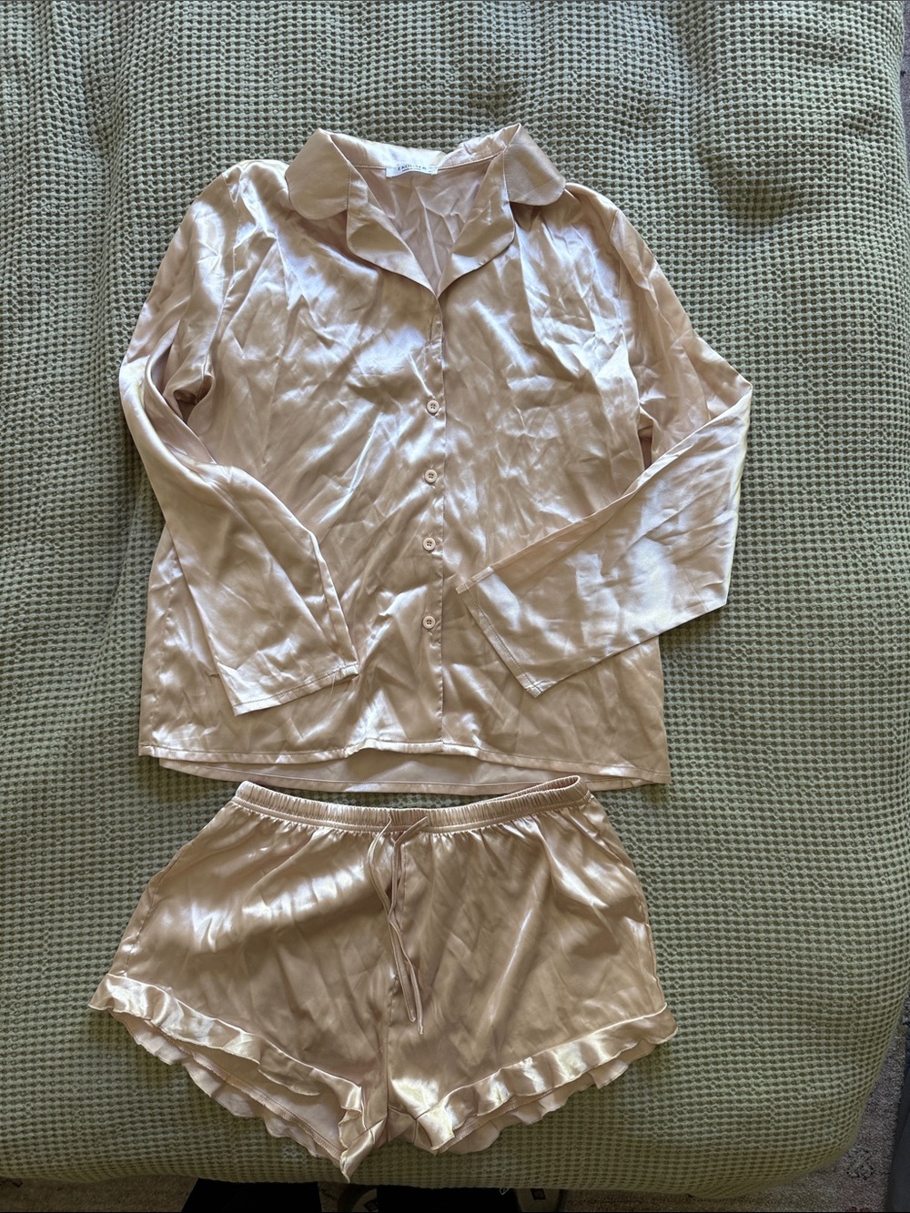 Women's Satin 2-Piece Pajama Set in Light Blush Champagne